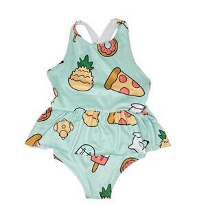 Monica + Andy Girls’ One-Piece Swimsuit with Skirt – Pool Party Print, Size 3T
